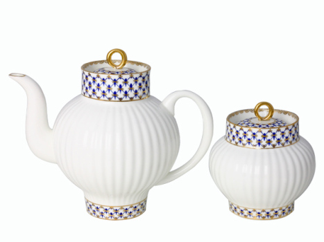 Сервиз чайный форма "Волна" рисунок "Кобальтовая сетка" 6/14, Императорский фарфоровый завод