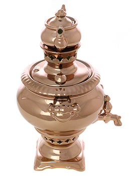 Сувенирный керамический самовар с чайником заварочным "под медь"