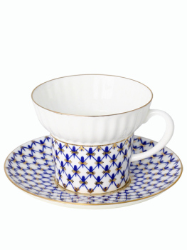 Сервиз чайный форма "Волна" рисунок "Кобальтовая сетка" 6/14, Императорский фарфоровый завод