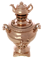 Сувенирный керамический самовар с чайником заварочным "под медь"