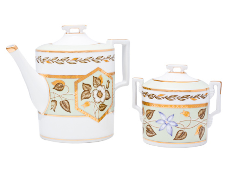 Сервиз чайный форма "Гербовая", рисунок "Нефритовый фон" 6/20, Императорский фарфоровый завод