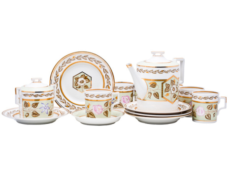 Сервиз чайный форма "Гербовая", рисунок "Нефритовый фон" 6/20, Императорский фарфоровый завод