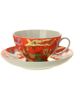 Чашка с блюдцем форма "Белый лебедь" рисунок "Золотой олень" Дулевский фарфор