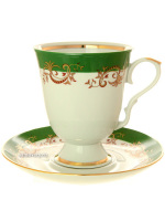 Фарфоровый бокал с блюдцем форма "Классический" рисунок "Кружево" Дулево