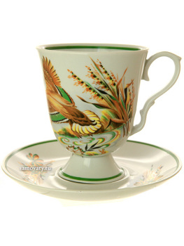 Фарфоровый бокал с блюдцем форма "Классический" рисунок "Утки" Дулево