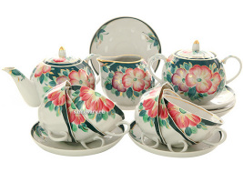 Чайный сервиз форма "Тюльпан" рисунок "Анютины глазки" 6/15, Дулевский фарфор