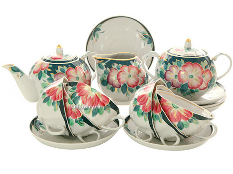 Чайный сервиз форма "Тюльпан" рисунок "Анютины глазки" 6/15, Дулевский фарфор