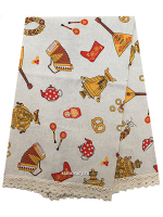 Полотенце с кружевом "Самовары-валенки" 45х75 см