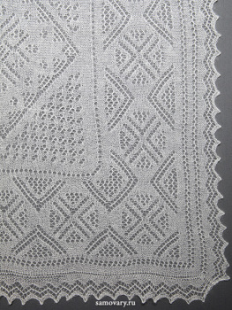 Оренбургский ажурный пуховый палантин экрю, арт. A 16070-02