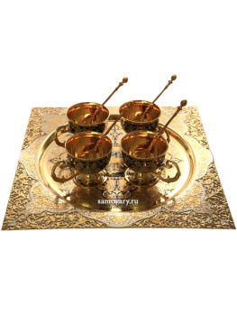 Позолоченный кофейный набор "Урал" на 4 персоны, Златоуст