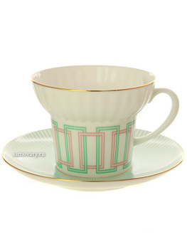 Чашка с блюдцем чайная форма "Волна" рисунок "Геометрия № 4", Императорский фарфоровый завод