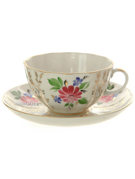 Сервиз чайный форма "Тюльпан" рисунок "Золотые травки" 6/14, Императорский фарфоровый завод