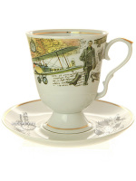 Фарфоровый бокал с блюдцем форма "Классический" рисунок "Джентельмены" Дулево