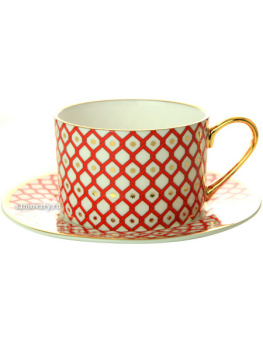 Чашка с блюдцем чайная форма "Идиллия", рисунок "Скарлетт №1", Императорский фарфоровый завод