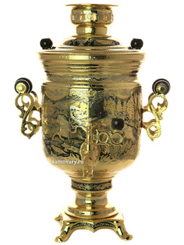 Электрический самовар 3 литра с позолотой и ручной гравировкой "Царская охота", арт. 130595