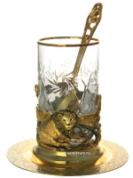 Чайный набор с подстаканником "Лев" Златоуст позолоченный