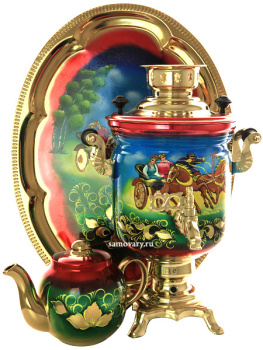 Электрический самовар в наборе 3 литра с художественной росписью "Тройка летняя" с автоматическим отключением при закипании, арт. 159683к