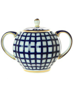 Сахарница форма "Тюльпан" рисунок "Кобальтовая клетка" Императорский фарфоровый завод