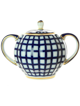 Сахарница форма "Тюльпан" рисунок "Кобальтовая клетка" Императорский фарфоровый завод