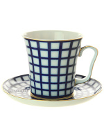 Бокал с блюдцем форма "Ленинградский" рисунок "Кобальтовая клетка", Императорский фарфоровый завод