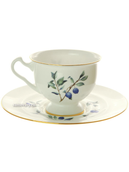 Чашка с блюдцем чайная форма "Айседора" рисунок "Голубика", Императорский фарфоровый завод