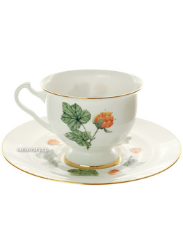 Чашка с блюдцем чайная форма "Айседора" рисунок "Морошка", Императорский фарфоровый завод