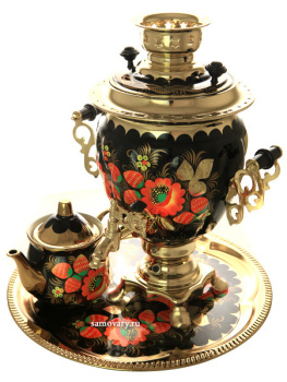 Набор самовар электрический 3 литра "Маки на черном" с автоматическим отключением при закипании, арт. 147597к