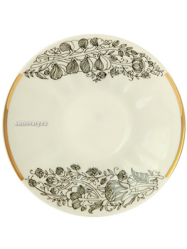 Чашка с блюдцем чайная форма "Гвоздика" рисунок "Лето черное", Императорский фарфоровый завод