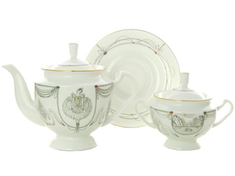 Сервиз чайный форма "Айседора", рисунок "Волшебное лебединое озеро" 6/14, Императорский фарфоровый завод