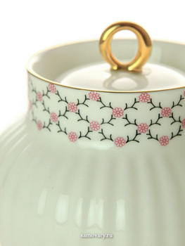 Сахарница форма "Волна", рисунок "Розовая сетка", Императорский фарфоровый завод