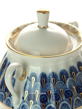 Сахарница форма "Лучистая", рисунок "Незабудка", Императорский фарфоровый завод
