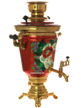 Электрический самовар 4 литра с художественной росписью "Букет на бордовом фоне", арт. 157841