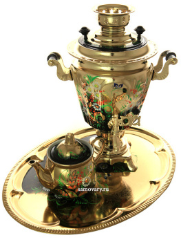 Электрический самовар в наборе 3 литра с художественной росписью "Ромашки на золотом" с автоматическим отключением при закипании, арт. 159684к