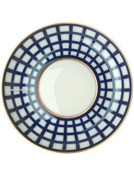 Бокал с блюдцем форма "Ленинградский" рисунок "Кобальтовая клетка", Императорский фарфоровый завод