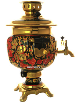 Электрический самовар 3 литра с художественной росписью "Хохлома рыжая" с автоматическим отключением при закипании, арт. 147594а