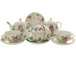 Сервиз чайный форма "Тюльпан" рисунок "Золотые травки" 6/14, Императорский фарфоровый завод