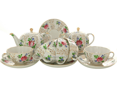 Сервиз чайный форма "Тюльпан" рисунок "Золотые травки" 6/14, Императорский фарфоровый завод