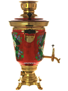 Электрический самовар 4 литра с художественной росписью "Букет на бордовом фоне", арт. 157841