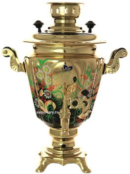 Электрический самовар в наборе 3 литра с художественной росписью "Ромашки на золотом" с автоматическим отключением при закипании, арт. 159684к