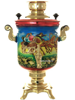 Электрический самовар в наборе 3 литра с художественной росписью "Тройка летняя" с автоматическим отключением при закипании, арт. 159683к