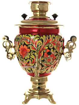 Электрический самовар в наборе 3 литра с художественной росписью "Кудрина на бордовом" с автоматическим отключением при закипании, арт. 159685к