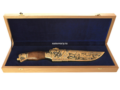 Позолоченный сувенирный нож "Айс Охота на уток" Златоуст