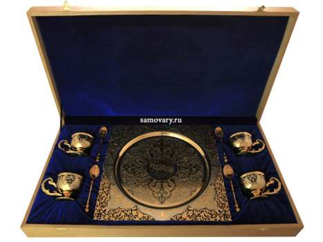 Позолоченный кофейный набор "Урал" на 4 персоны, Златоуст