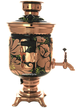 Набор самовар электрический 3 литра с художественной росписью "Золотые цветы на черном фоне" с медным напылением, арт. 140637