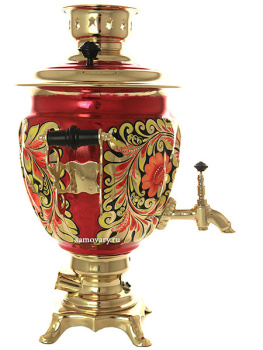 Электрический самовар в наборе 3 литра с художественной росписью "Кудрина на бордовом" с автоматическим отключением при закипании, арт. 159685к