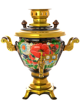 Электрический самовар 2 литра с художественной росписью "Маки на черном фоне", арт. 150475