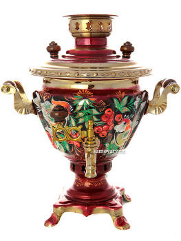 Электрический самовар 2 литра с художественной росписью "Птица, рябина на бордовом фоне", арт. 150474