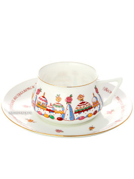 Чашка с блюдцем чайная форма "Билибина", рисунок "Кулич-город", Императорский фарфоровый завод