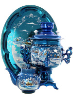 Набор самовар электрический 3 литра с художественной росписью "Зимний вечер", "овал", арт. 155690