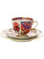 3-x предметный чайный комплект форма "Весенняя" рисунок "Народные узоры", Императорский фарфоровый завод